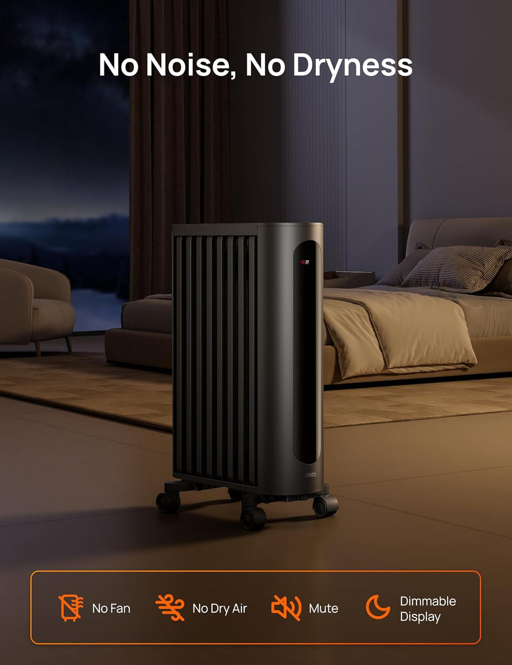 Oil Filled Radiator Heater, 1500W with Remote Control, 3 Modes, 24-Hour Timer, Child Lock, Indoor Use P1196