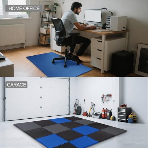 1" Thick EVA Interlocking Foam Gym Flooring Mat, 6 Tiles, Black M5857