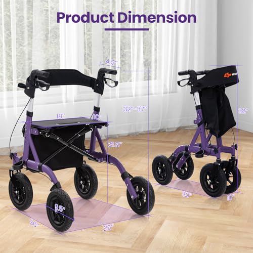 Rollator Walker for Seniors with Seat, Foldable, All Terrain Pneumatic Wheels S236935