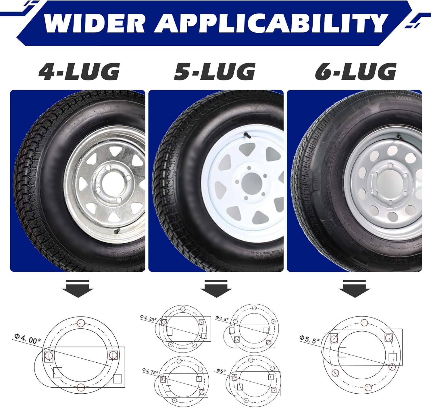 Spare Tire Carrier Mount for Trailer Wheels, Fits 4 to 6 Lugs Q777833