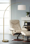 360 Lighting Cora Modern Arc Floor Lamp Standing 72" Tall Brass Metal White Linen Drum Shade Decor for Living Room Reading Bedroom Office House Home