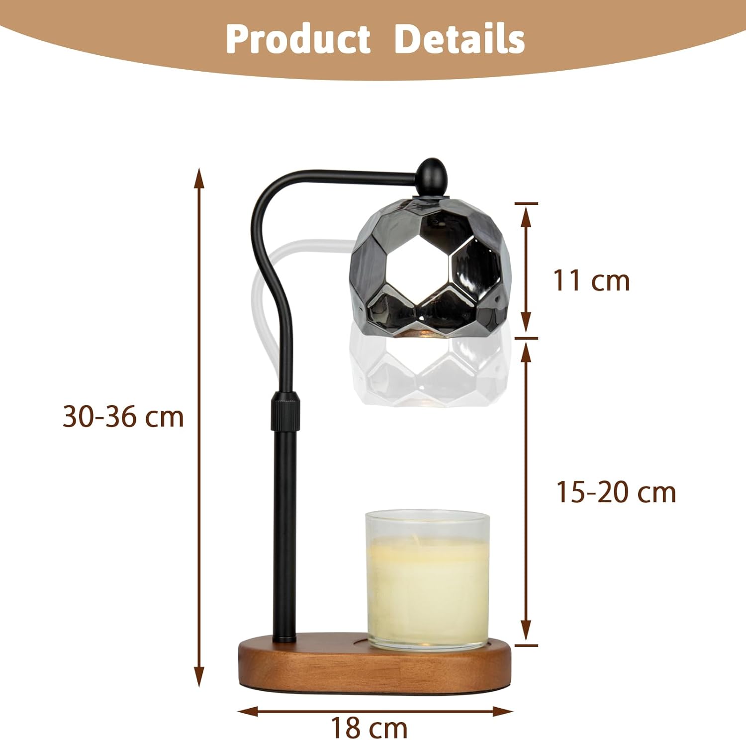 Candle Warmer Lamp with Timer, Adjustable Dimmer and Height, Wooden Base V8585
