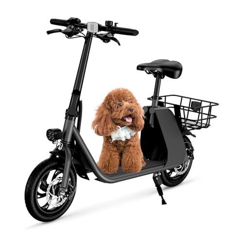 WINDHORSE Electric Scooter for Adults, Foldable E Scooter with Seat & Carry Basket, Adult Electric Scooter with 672W PWR, 288Wh Max 20MPH 20 Miles Commuter E-Scooter, 12.5" Tires