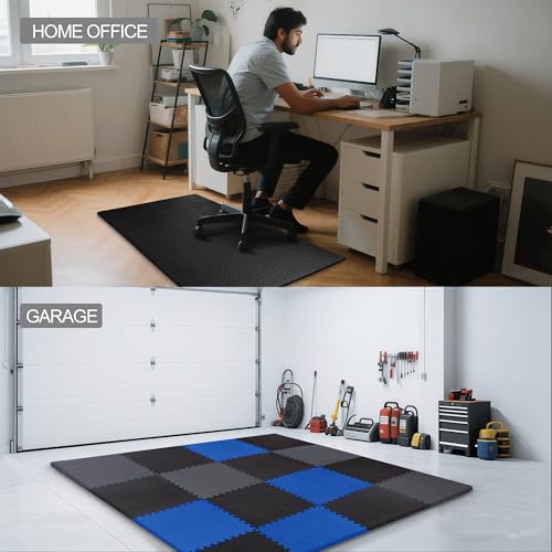 1" Thick EVA Interlocking Foam Gym Flooring Mat, 6 Tiles, Black M5857