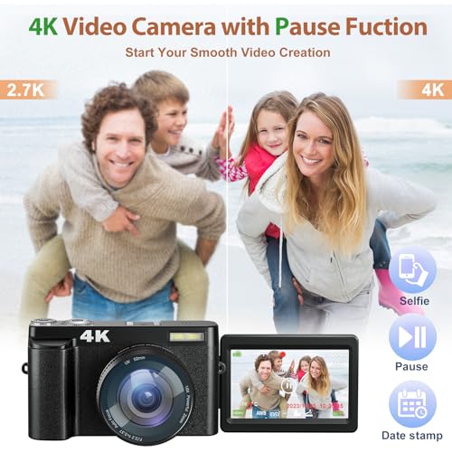4K 48MP Digital Camera for Photography and Vlogging, Autofocus Anti-Shake, Flip Screen, 16X Zoom C70263