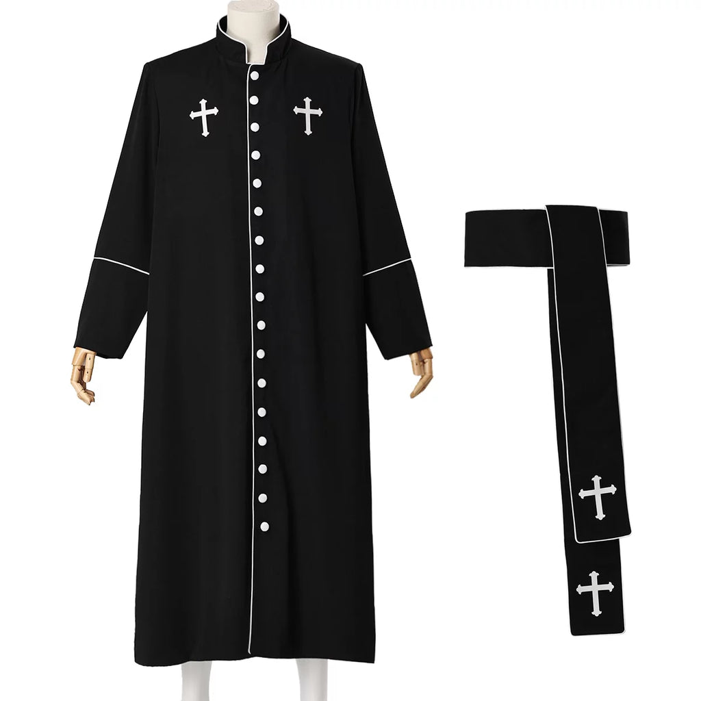 Men's Priest Cassock Pastor Robe with Belt Q210