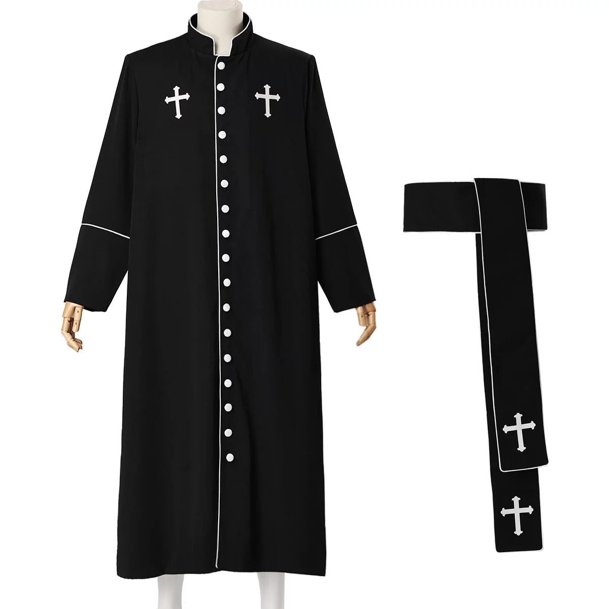 Men's Priest Cassock Pastor Robe with Belt Q210