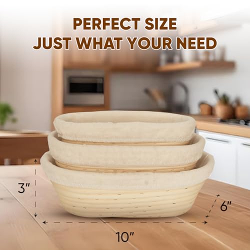 Bread Proofing Baskets Set of 3, Banneton Dough Proofing Bowls with Liners for Sourdough Baking E479