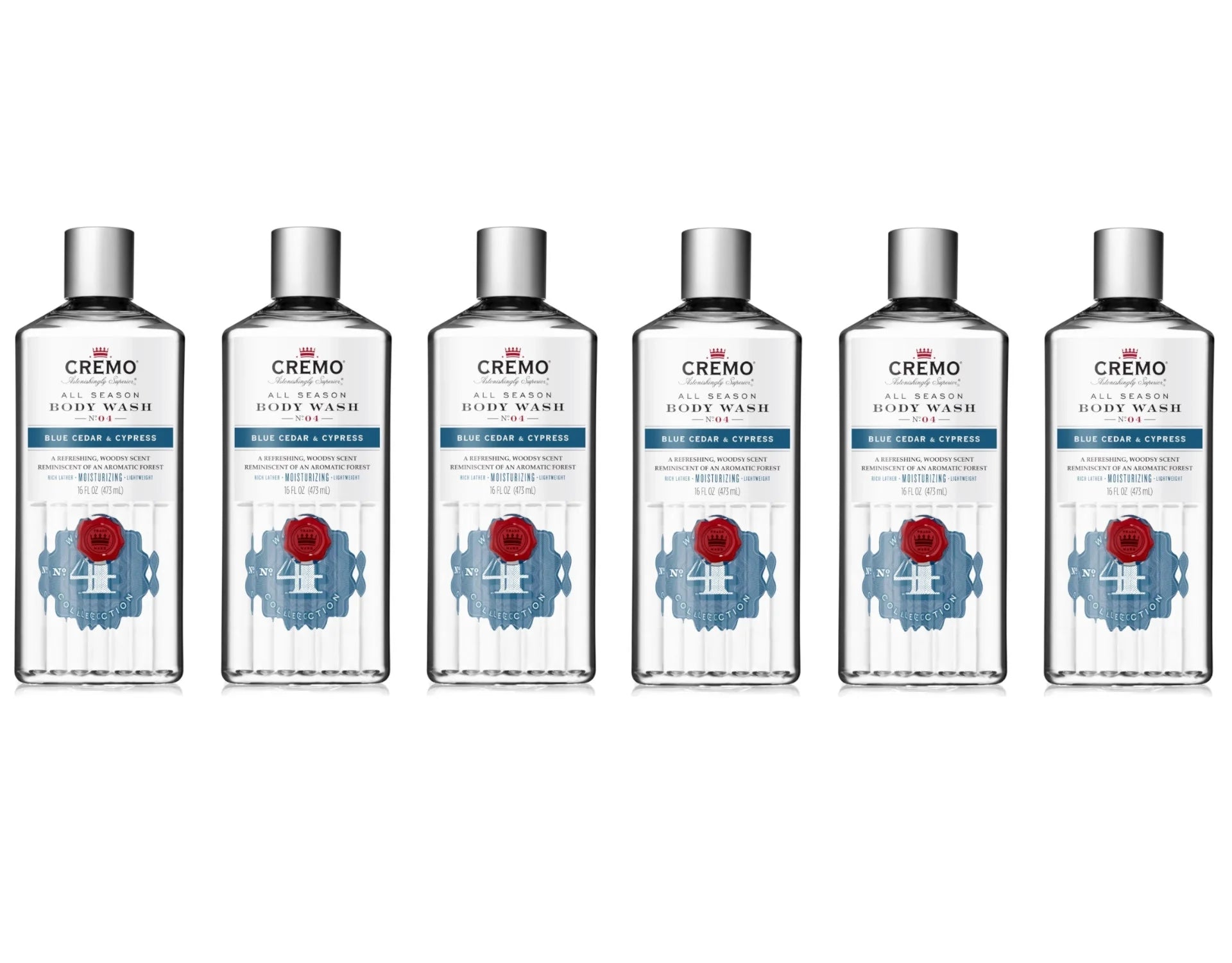 Cremo All Season Body Wash No. 4, Blue Cedar & Cypress, 16 Fl. Oz. - Pack of 6